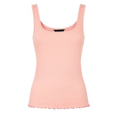 Pink Ribbed Frill Scoop Neck Vest | New Look