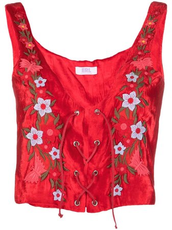 ERL floral-embroidered Crop Top - Farfetch