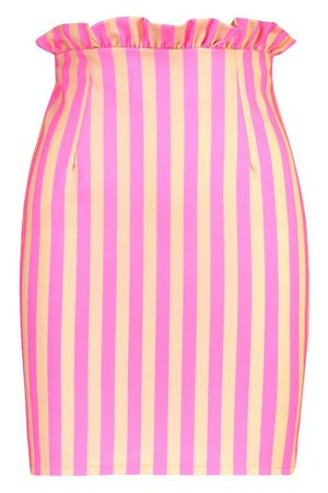 Neon Stripe Ruffle Waist Mini Skirt | Boohoo
