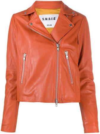 Shop orange S.W.O.R.D 6.6.44 off-center zip biker jacket with Express Delivery - Farfetch
