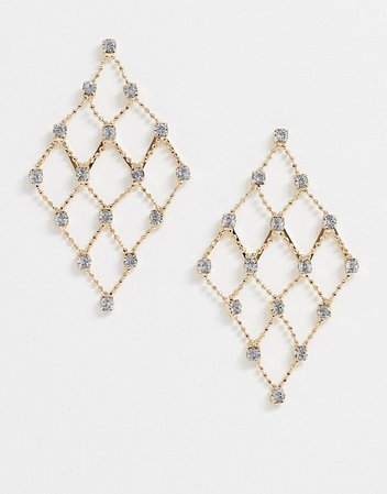 ASOS DESIGN earrings in open diamond ball chain with crystal in gold tone | ASOS