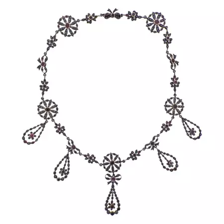 Antique Edwardian Silver and Gold Ruby Diamond Necklace For Sale at 1stDibs
