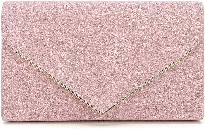 CHARMING TAILOR Faux Suede Clutch Bag Elegant Metal Binding Evening Purse for Wedding/Prom/Black-Tie Events (Pink): Handbags: Amazon.com