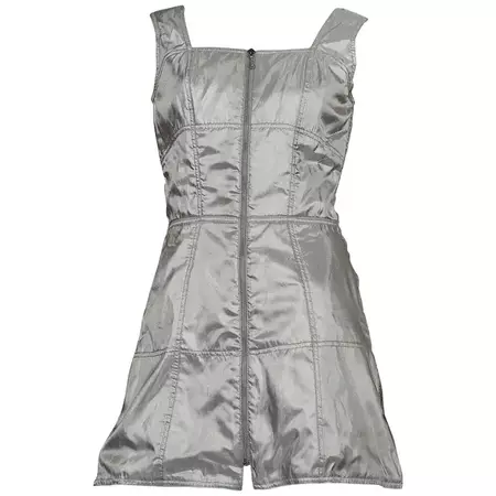 Vintage THIERRY MUGLER Quilted Silver Space Age Futuristic Dress For Sale at 1stDibs | silver space dress, mugler trademark, silver futuristic dress