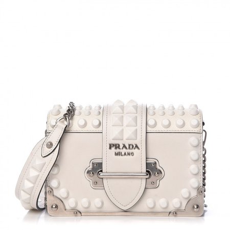PRADA City Calfskin Saffiano Studded Cahier Bag White 491582