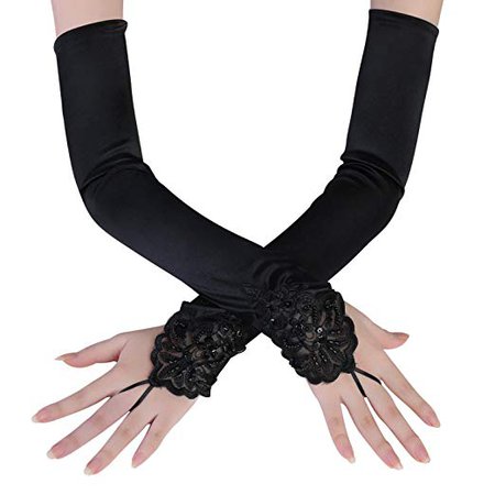 BABEYOND 1920s Black Fingerless Gloves