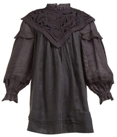 Galia Lace And Linen Poplin Dress - Womens - Black