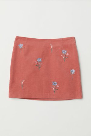 Embroidered Corduroy Skirt - Dusty rose - Ladies | H&M US