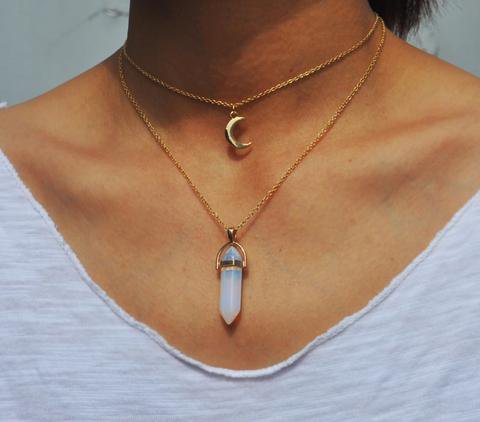 iridescent layered moon necklace