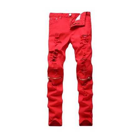 Hirigin - Men’s Slim Fit Pencil Pants Vintage Zipper Denim Distressed Stretch Ripped Jeans - Walmart.com
