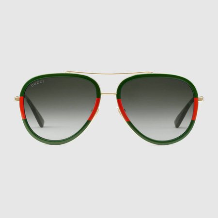 Gold Metal And Web Frame Aviator Sunglasses With Green Lenses | GUCCI® AU