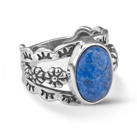 Sterling Silver Denim Lapis Split Floral Ring - American West Jewelry