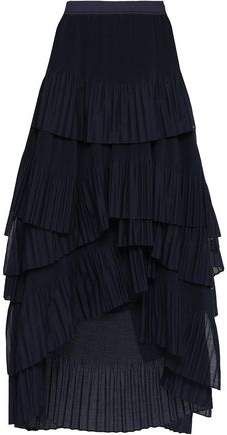 Tiered Plisse Gauze Midi Skirt