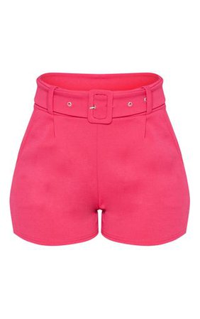 Bright Pink Belted Tailored Short | Shorts | PrettyLittleThing