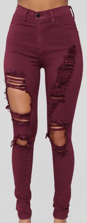 Maroon Ripped Jeans