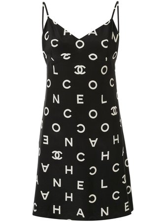 Chanel Pre-Owned 1997 Branded Slip Dress 97PP07978W03030B0919 Black | Farfetch