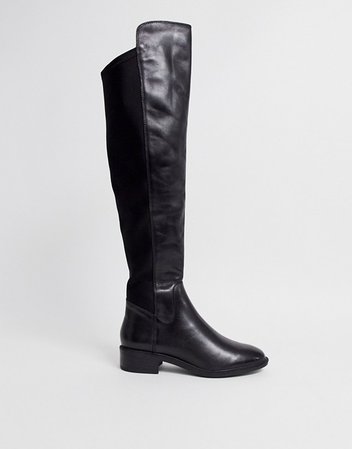 ALDO Byssa over the knee flat boot in black leather | ASOS