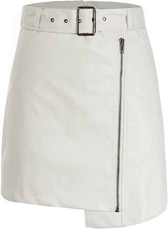 BerryGo Women's Casual High Waist Faux Leather Zipper A Line Mini Skirt