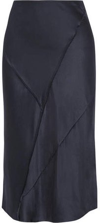 Paneled Silk-satin Midi Skirt - Black
