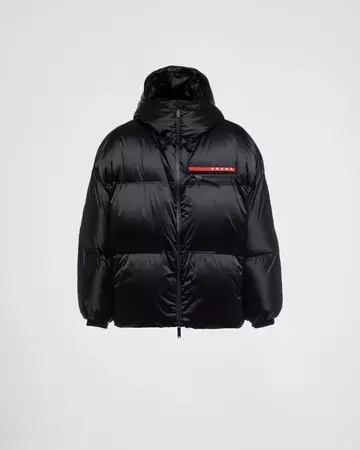 Black Oversized technical nylon down jacket | Prada