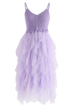 purple ruffle mesh dress
