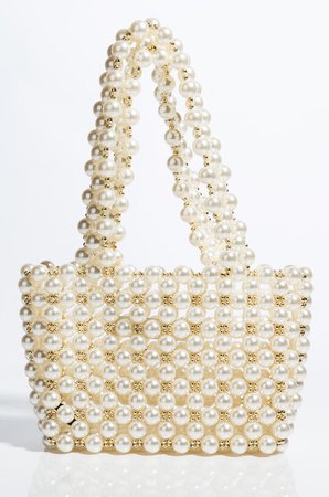 AKIRA Label Beaded Pearl Mini Bag in GOLD CREME