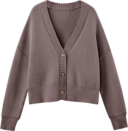 LILLUSORY Women's Lightweight Cropped Cardigan 2023 Open Front Button Sweaters V Neck Cardigans Knit Outwear at Amazon Women’s Clothing store