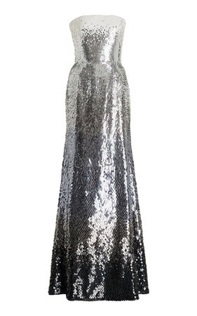 Strapless Ombre Paillette Gown By Oscar De La Renta | Moda Operandi