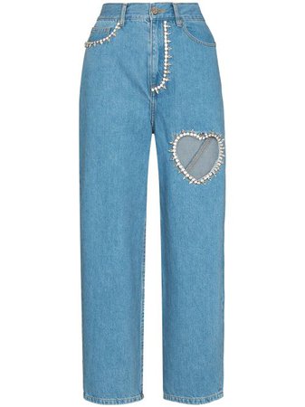 AREA Crystal Heart straight-leg Jeans