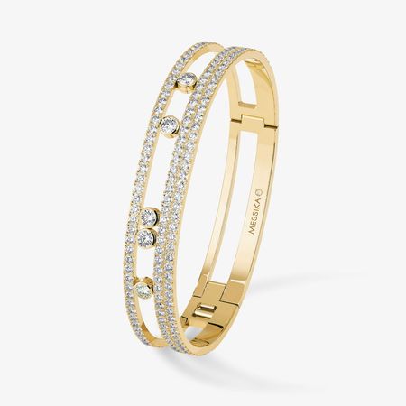 Yellow Gold Diamond Pavé Bangle Bracelet Move Romane | Messika 06733-YG