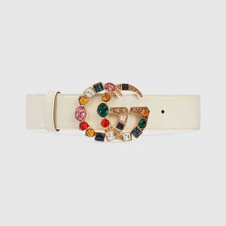 Leather belt with crystal Double G buckle - Gucci Women's Belts 513183AP0IT9668