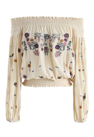 Never Get Bored Embroidered Off-Shoulder Top - Retro, Indie and Unique Fashion