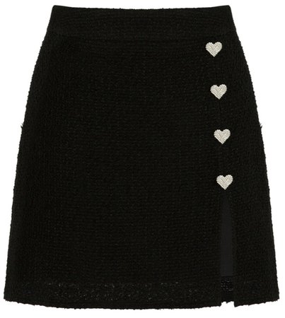 The latest thing BOBBY Heart Buttoned Slit Tweed Black Mini Skirt