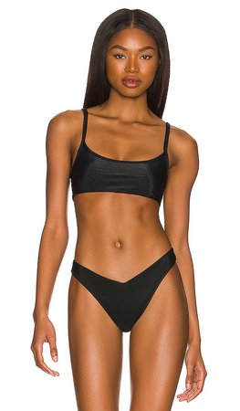 Frankies Bikinis Dallas Ribbed Bikini Top in Black | REVOLVE
