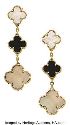 Mother-of-Pearl, Black Onyx, Gold Earrings, Van Cleef & Arpels . | Lot #54148 | Heritage Auctions