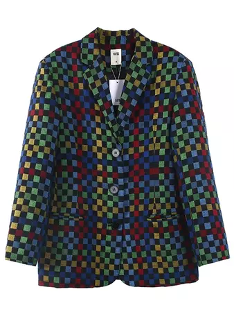 Psychedelic Plaid Wide Shoulders Jacket - diaomao – ARCANA ARCHIVE