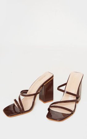 Chocolate Block Heel Strappy Mule Sandal | PrettyLittleThing
