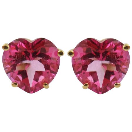 Vintage 14K Yellow Gold & 9ct tw Synthetic Ruby Heart Stud Studs : Syosset Antiques | Ruby Lane