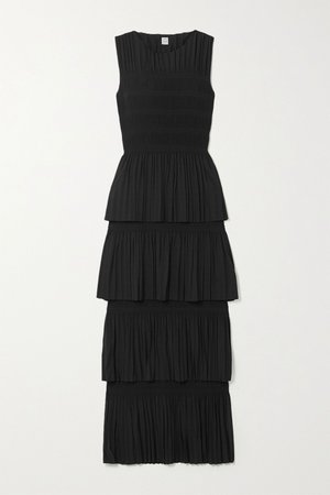 Black Aramon tiered shirred voile maxi dress | Totême | NET-A-PORTER