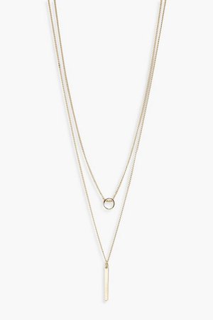 Circle & Bar Simple Layered Necklace | Boohoo