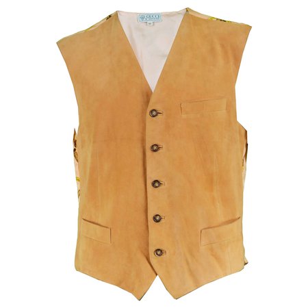 Gucci 1980s Men's Silk & Italian Suede Men's Vintage Vest | Open for Vintage