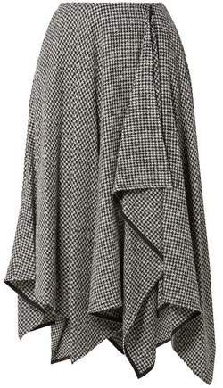 Asymmetric Houndstooth Wool-blend Midi Skirt