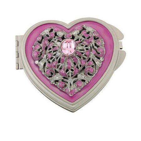Vintage Love Pink Heart Compact Mirror