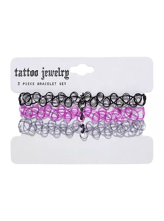 Black Grey & Purple Tattoo Bracelet Set