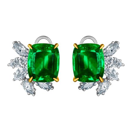 Emilio Jewelry 14.62 Carat Certified Vivid Green Emerald Diamond Earrings For Sale at 1stDibs