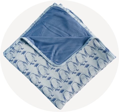 double layer swaddle blanket | blue penguin | bamboo - O/S