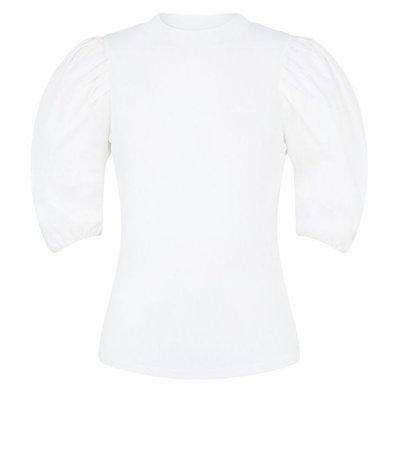 White Poplin Puff Sleeve Ribbed T-Shirt | New Look