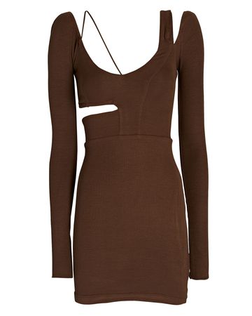 Lama Jouni Cut-Out Ribbed Knit Mini Dress in brown | INTERMIX®
