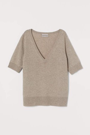 V-neck Cashmere Sweater - Beige