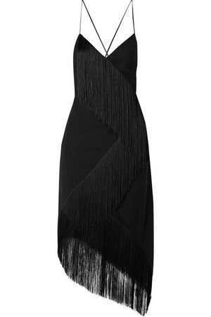 Givenchy | Asymmetric fringed wool-crepe wrap-effect midi dress | NET-A-PORTER.COM